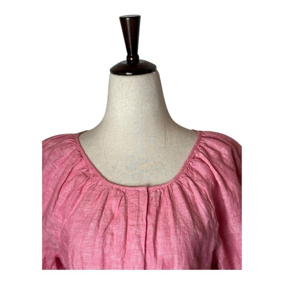 J Crew Shirt Women 0 Pink Linen V Back Short Puff Sleeve Top Preppy Lagenlook - Picture 6 of 14